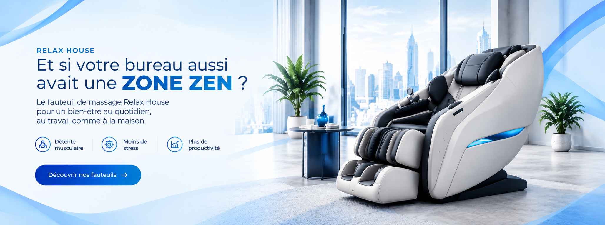 Fauteuil de massage Relax House dans un espace lumineux de bureau